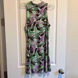 Mango Vibrant Purple and Green Mini Dress
